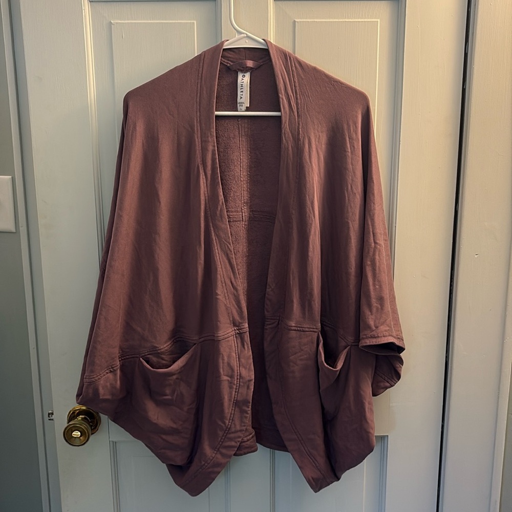 Athleta Cocoon Wrap Nirvana Cardigan Size L Purple Pockets Oversized Athleisure
